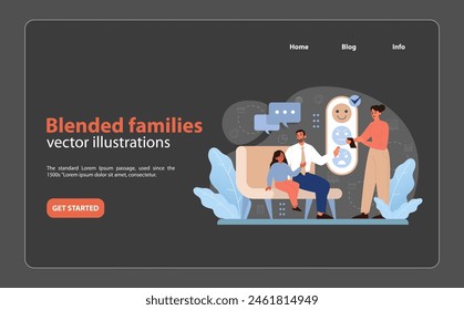 Family Therapy Concept. A therapist aids a couple in understanding their emotions, represented by smiley icons. Building stronger relationships through professional guidance. Flat vector illustration.