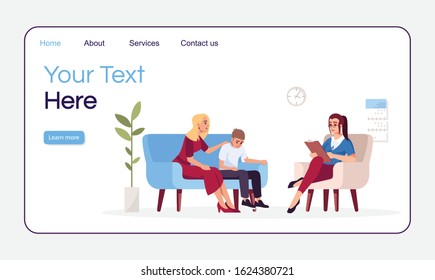 Family therapy session landing page vector template. Parenting problems. Psychology consultation website interface idea with flat illustrations. Homepage layout. Web banner, webpage cartoon concept