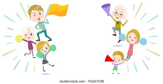 family three generations White_Support cheering