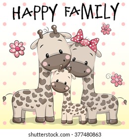 Family of Three Giraffes on a dots background
