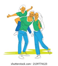 Familia De Tres Divirtiéndose Juntos Vector De Ilustración. 