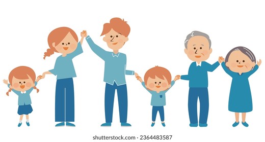 Family three households holding hands long live illustration material