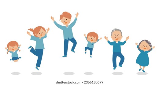 Family, three households, jump, illustration set material