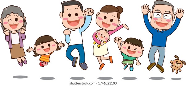 
Family of three households jumping