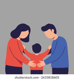A family of three, a mother, father, and child, embracing in a loving hug, symbolizing family unity.