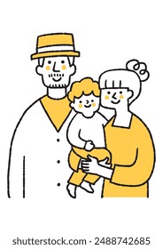 A family of three, a mother and father holding their son