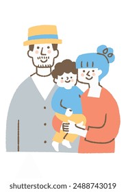 Family of three, mother and father holding son_Color