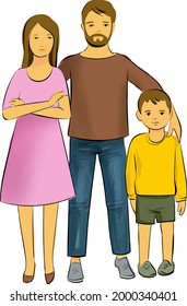 A family of three people-dad, mom and son