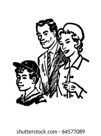 Family Of Three - Retro Clipart Illustration