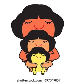 Family Three Sisters Hug One Another Concept Card Character illustration