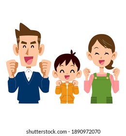 A family of three smiling faces with hope