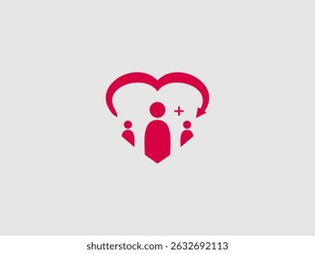 a family of three stylized figures (two smaller figures on the sides