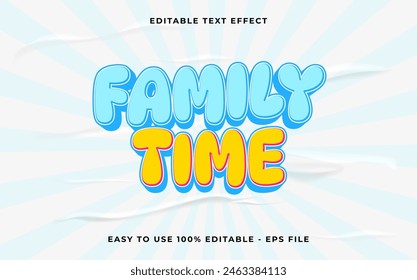 efecto de texto editable en tiempo de familia. Efecto de texto de Vector minimalista.