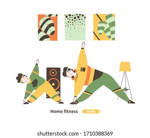 Family time isolation, flat vector illustration. Family sport at home cartoon illustration.