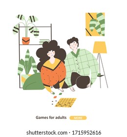 Family time isolation, flat vector illustration. Board games cartoon illustration.