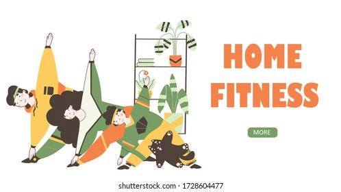 Family time isolation, flat vector landing page template. Family sport at home cartoon illustration.