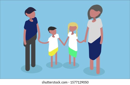 Family time isometric color vector illustrations set. Parents with kids, son, daughter. Child care and support isolated clipart