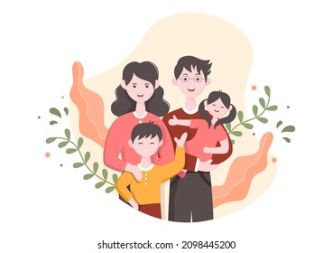 Family Time of Joyful Parents and Children Spending Time Together at Home Doing Various Relaxing Activities in Cartoon Flat Illustration for Poster or Background