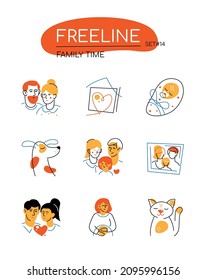 Family time - modern line design style icons set