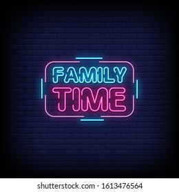 Family Time Neon Signs Style Text Vector