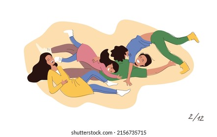 Family time. Parents fool around with their children and laugh. Happy mother, father, son, daughter at home. A set of vector illustrations of the family for a calendar.