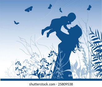 Family Time, Son and mother. All elements and textures are individual objects. Vector illustration scale to any size.