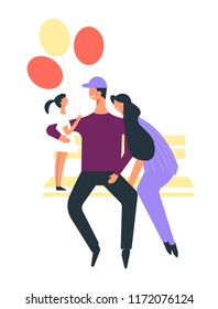 Family together with daughter on vector bench
