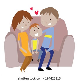 Family Together on Sofa Happy Vector Illustration