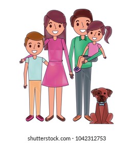 family together parents with daughter son and dog vector illustration
