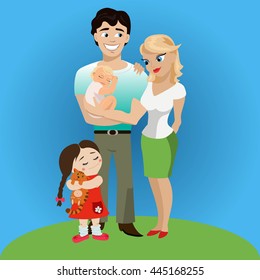family together.colored background. vector illustration.