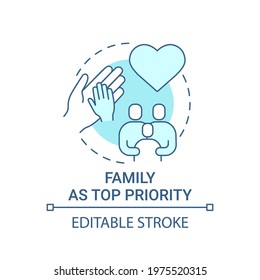 Family as top priority concept icon. Personal value idea thin line illustration. Parents, siblings. Showing respect, love. Family functions. Vector isolated outline RGB color drawing. Editable stroke