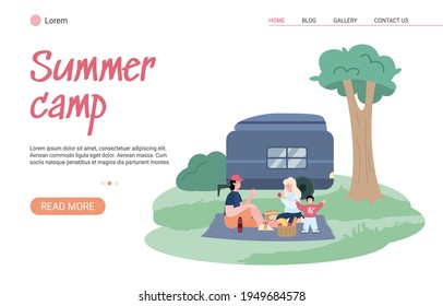 Family tourism, travel, adventure and recreation on nature in summer camping.