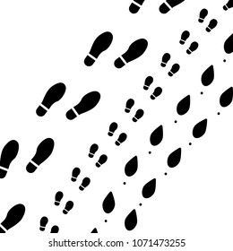 Family traces silhouette. Man, woman and child foot trail