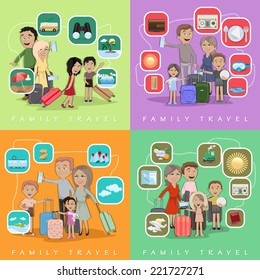 Family Travel Against Color Background - Vector Illustration, Graphic Design Editable For Your Design