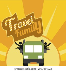 family travel, all by car over yellow textured background
