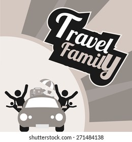 family travel, all by car over gray and white textured background