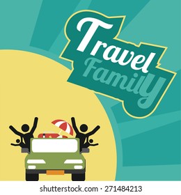 family travel, all by car over yellow and green textured background