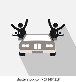 family travel, all by car over white background