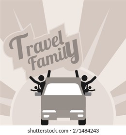 family travel, all by car over gray and white color background