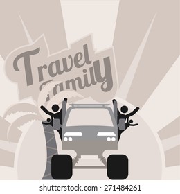 family travel, all by car over gray and white color background