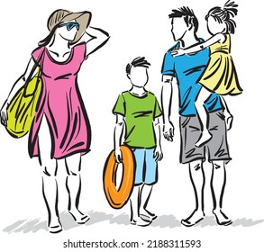 family travel beach vacations having fun together vector illustration