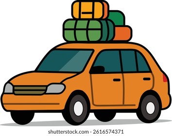 Family Travel Car with Roof Luggage illustration