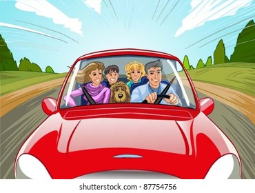 family travel in the car vector illustration