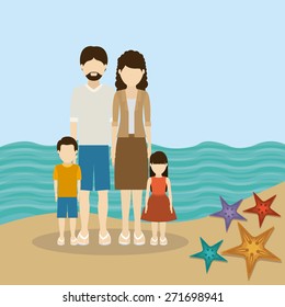 Family travel desing over beach landscape, vector illustration