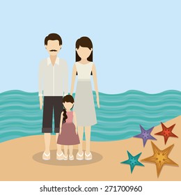 Family travel desing over beach landscape, vector illustration