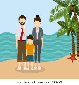 Family travel desing over beach landscape, vector illustration