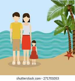 Family travel desing over beach landscape, vector illustration