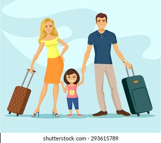 Family travel. Vector flat cartoon illustration