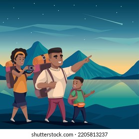  Family Travelers In Lake Scene