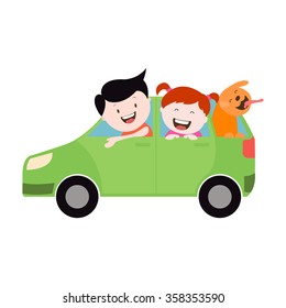 Family traveling by car happy family , vector graphics